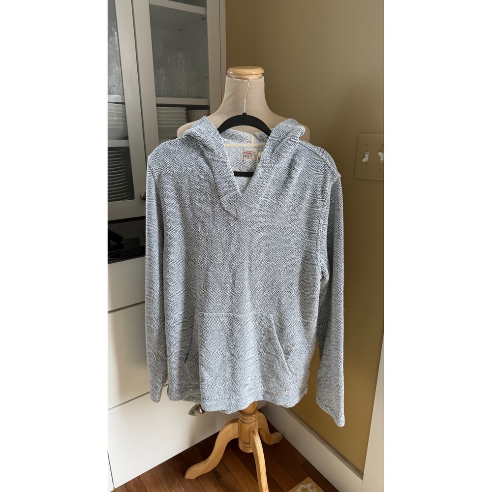 Faherty Brand Mens Herringbone Knit Hoodie Light Blue White MKC0027-WWT Size L